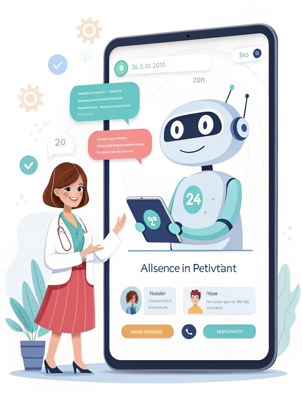 An AI chatbot interface on a tablet screen, assisting a patient with appointment booking, demonstrating Seshank AI Labs' AI chatbot service.